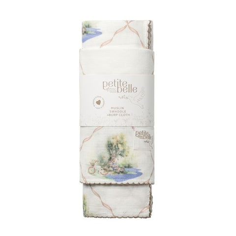 Petite Belle Swaddle & Burp Cloth Set - Teddy Bike