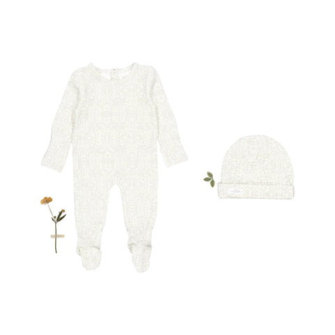Lovely Littles Printed Footie + Hat - Vintage Vines